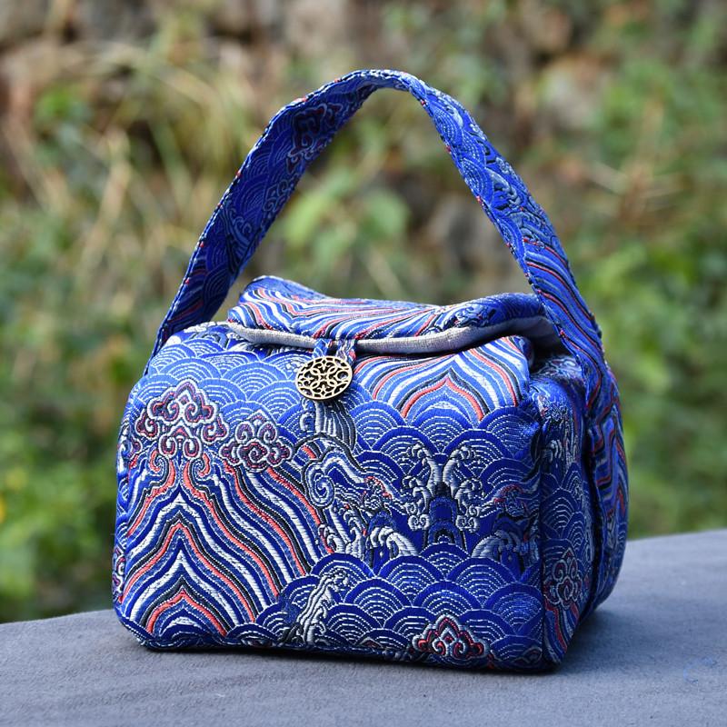 Vintage Teaware Storage Travel Bag Fabric Thickened Protective Tea Set Organizer Outdoor Portable Bag for One Teapot+Two Teacups