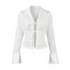 European and American Spice Girls Style Shirt Women's 1116 Autumn White Lace-up Waist Loose Long Sleeve Skinny Casual Temperament Top