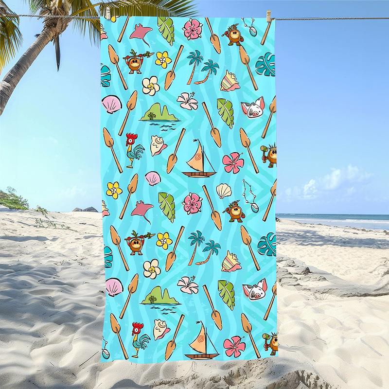 Retro Blue Ocean Towel, Whale Shark & Seashell Print Absorbent Vacation Towel 50x100cm