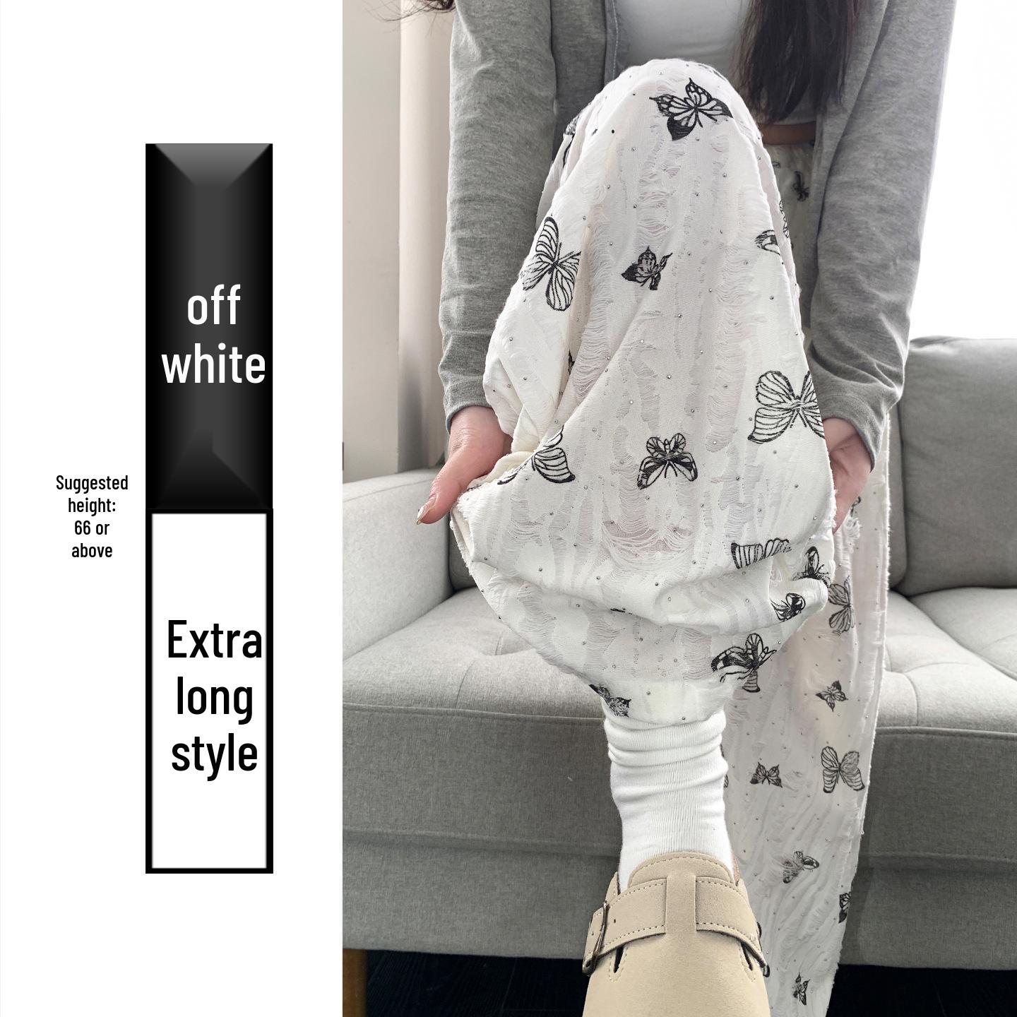 

Korean Butterfly Ripped Wide-Leg Ice Silk Pants - Women s Spring 2026 High-Waisted Casual with Rhinestones. S