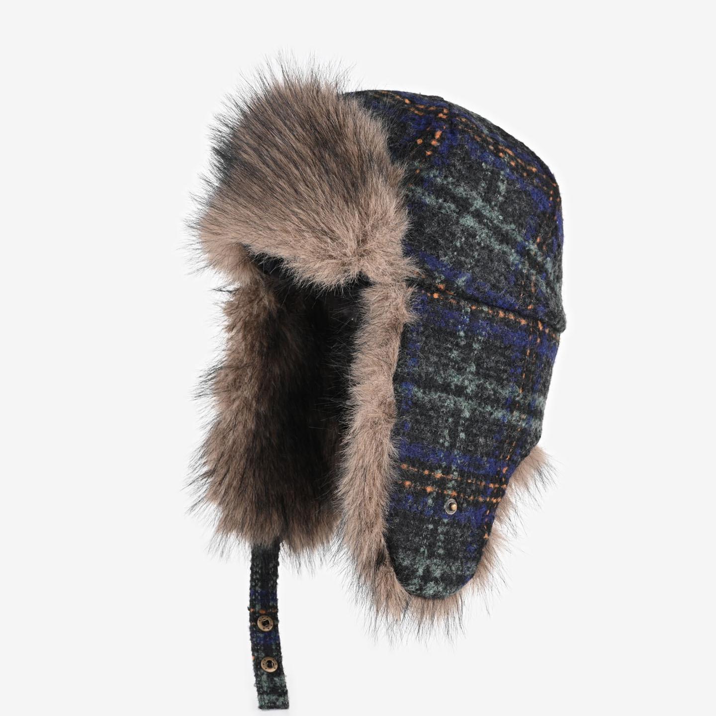 

Плюшевая клетчатая шапка мужская и женская зимняя уличная теплая утолщенная шапка-пилот для велоспорта с ушами Average size (55-59cm)