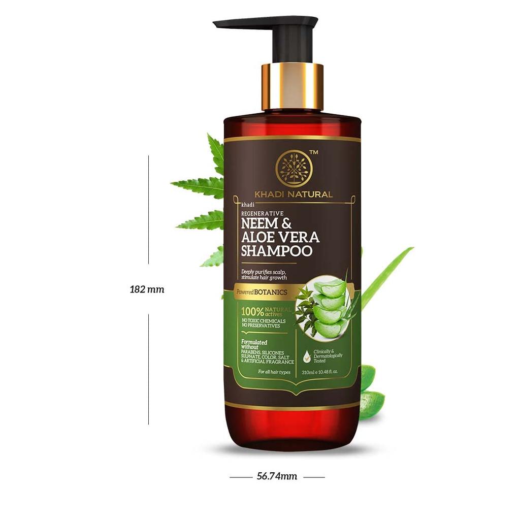 KHADI NATURAL Neem & Aloe Vera Shampoo For Hair Growth And Scalp Care Paraben Free For All Hair Types 310 Ml