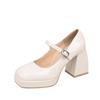 Fashion Women's 2025 Platform Pumps Square Toe Thick Heels Women's Patent High Heels Party Shoes Square Toe Square Heel
