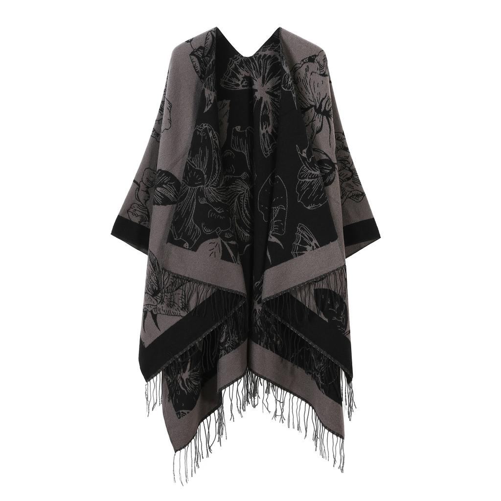 Classical Style Women's Shawl Double-sided Tassel Slit Cape High-end Travel Warm Cape