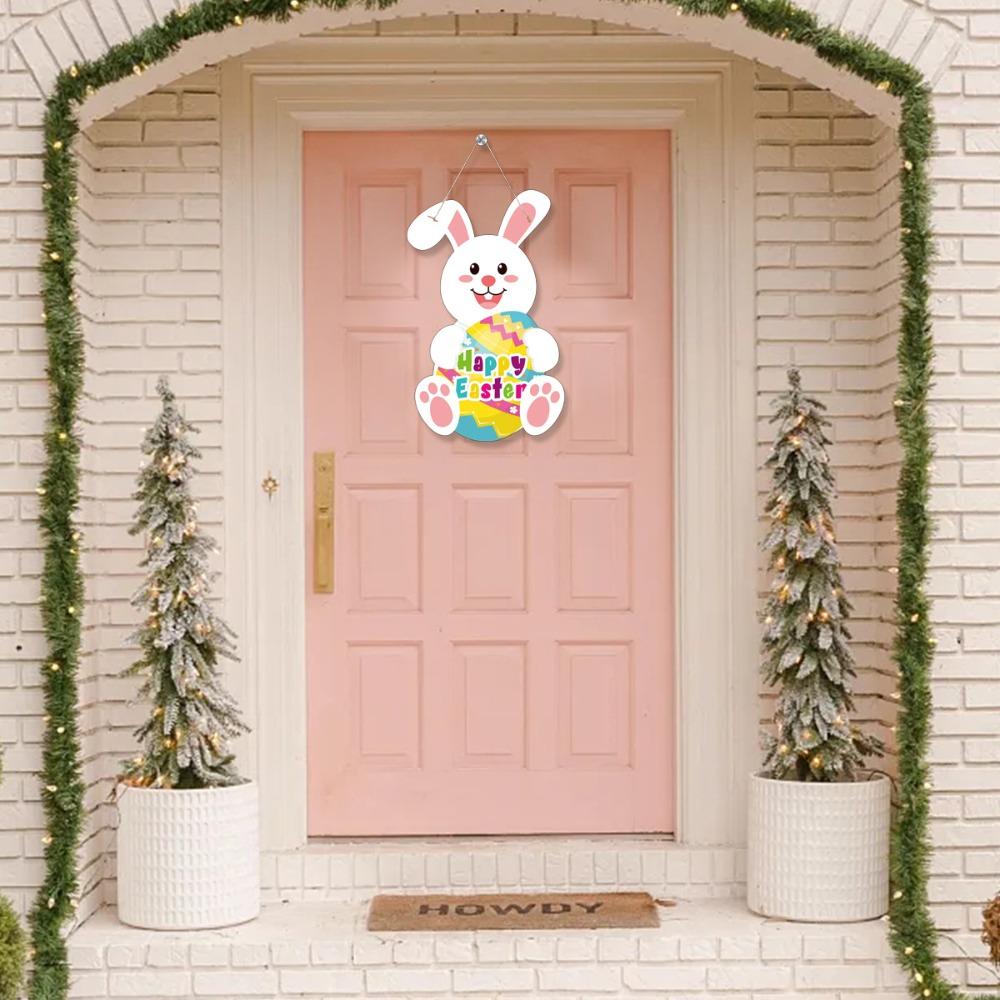 Durable Cardboard Hanging Easter Bunny Egg Pendant Decorations Welcome Door Sign Easter Party Decorations Easter