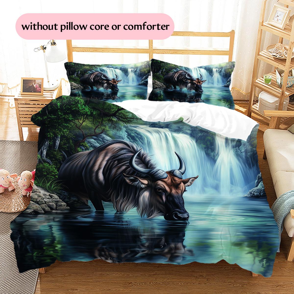 

Wildebeest Pattern Bedding Quilt Set Quilt Cover Pillowcase Home Decoration Gift (1 * duvet cover + 2 * pillowcase, without core) 135x200cm