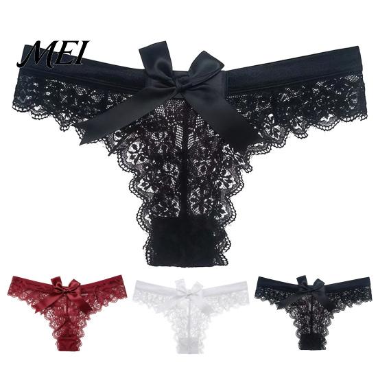 Stretch Fit Thong Panties Women's Sexy Sheer Lace Thong, Cheeky See Through Underwear, Skin-friendly High Waist T Back with Bow Women Underwear