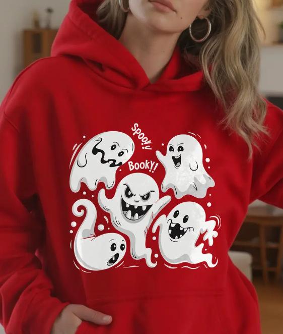 2025 Halloween Ghost Hoodie: European & American Style, Loose Fit with Ribbed Hem