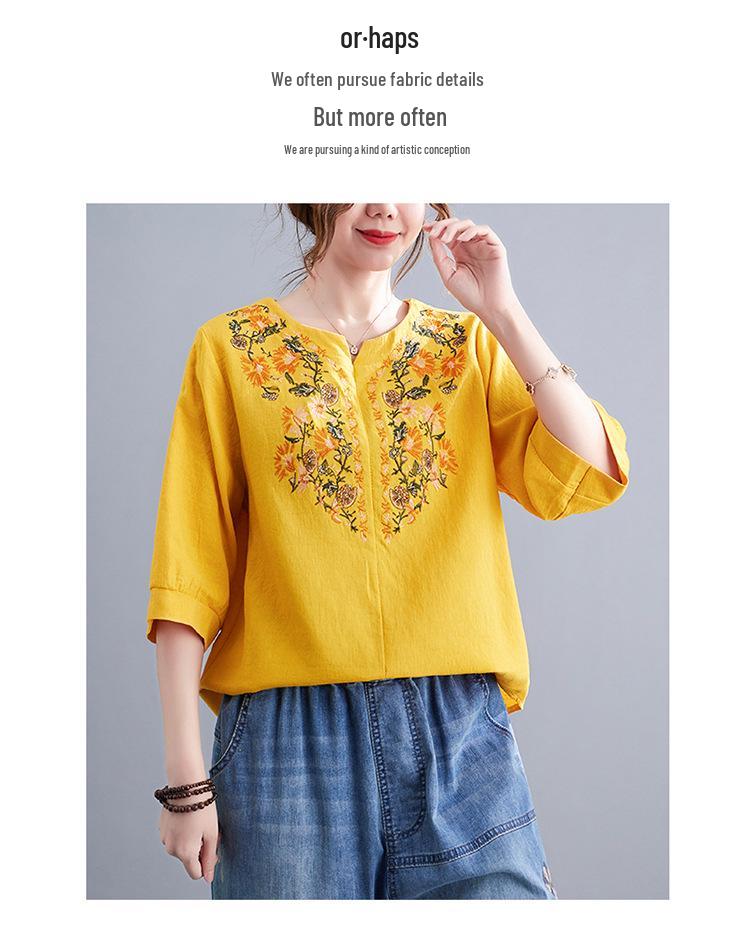 Ethnic Cotton Linen Slimming Top - Summer 2023 Women's Fashion