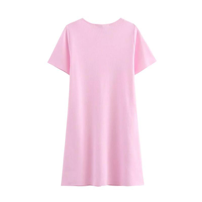Fashion Style 2024 Fall and Winter New Women's Clothing Bowknot Decoration Knitting Round Neck Short Sleeve Dress 2142210