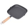 Cast Iron Steak Pan Wooden Handle Steak Griddle Kitchen Cookware Grill Pan  Indoor & Outdoor