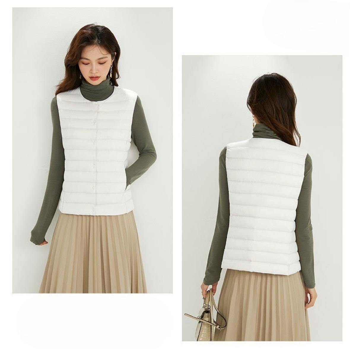 Women s Round Neck Sleeveless Down Vest Regular Fit Commuter Style Lightweight Puffer Vest M