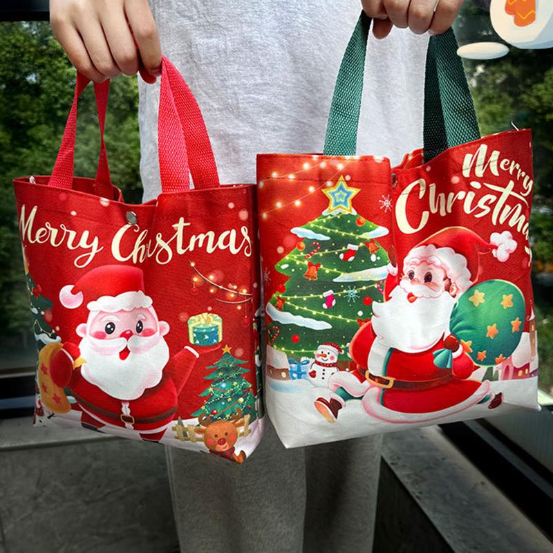 1pc Christmas Santa Claus Canvas Tote Bag Reusable Xmas Handbag Lovely Red New Year Gift Party Supply