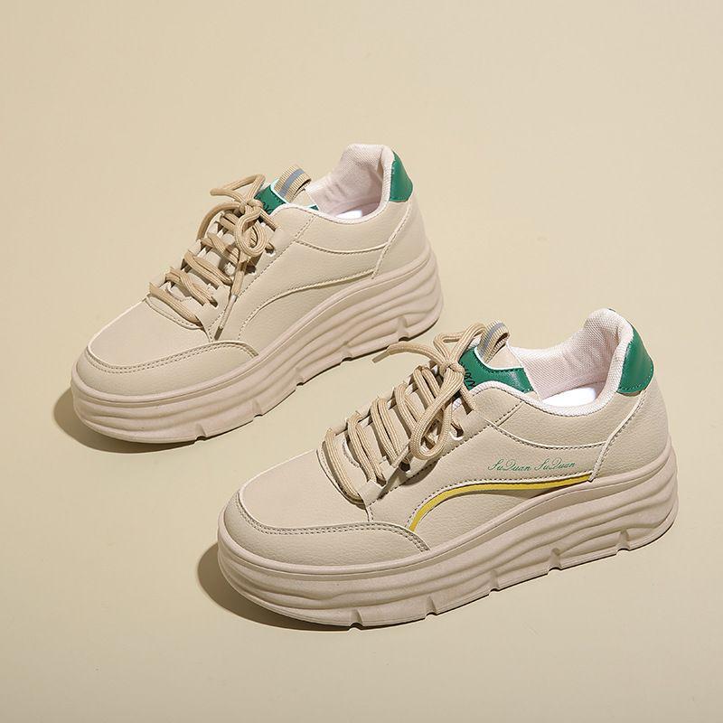 

Женские кожаные белые кроссовки на платформе с внутренней высотой подъема - Модные и легкие для осени 40