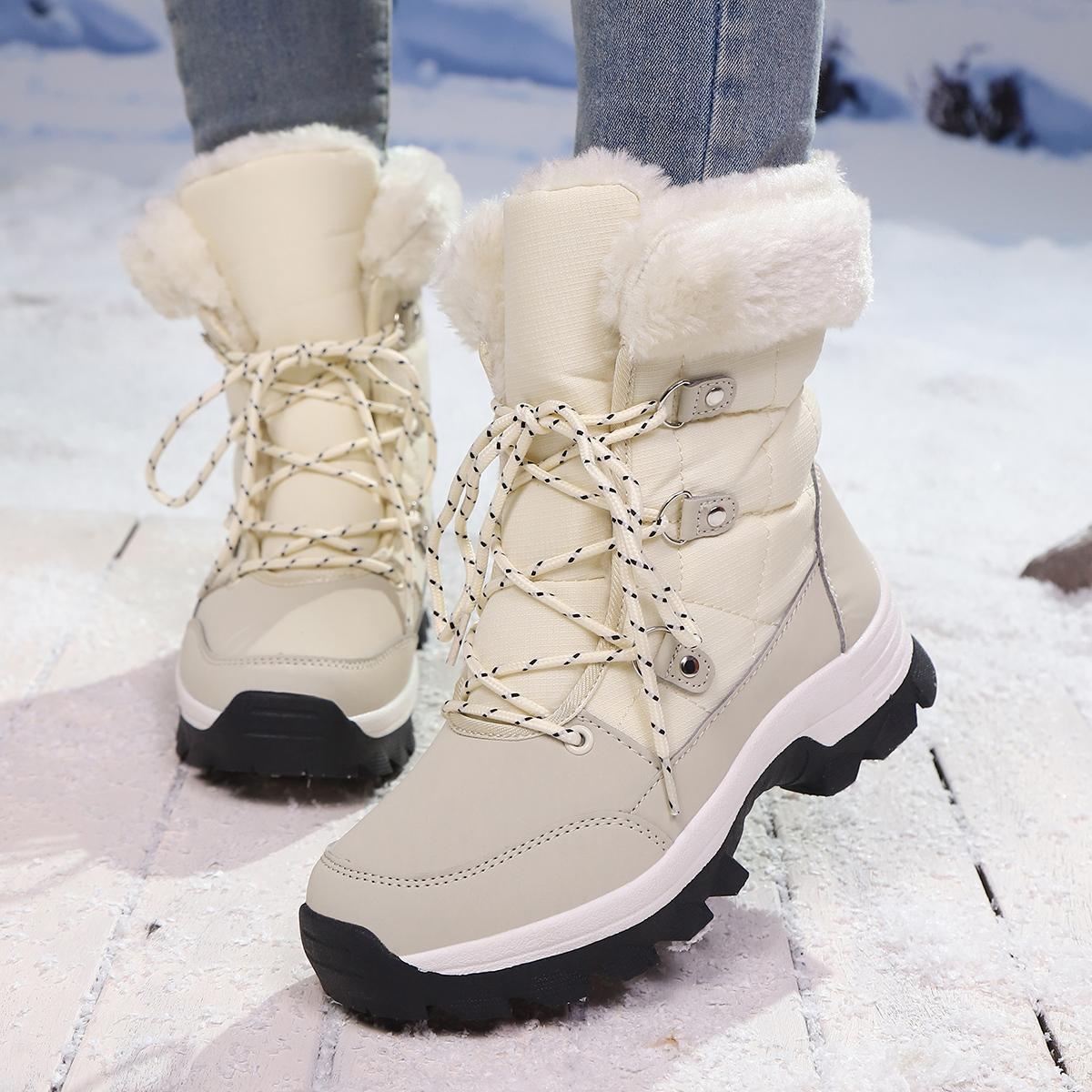 

TUINANLE Женские зимние ботинки Плюс бархатные теплые высокие кроссовки для женщин Нескользящие уличные женские сноубутсы 39 бежевый