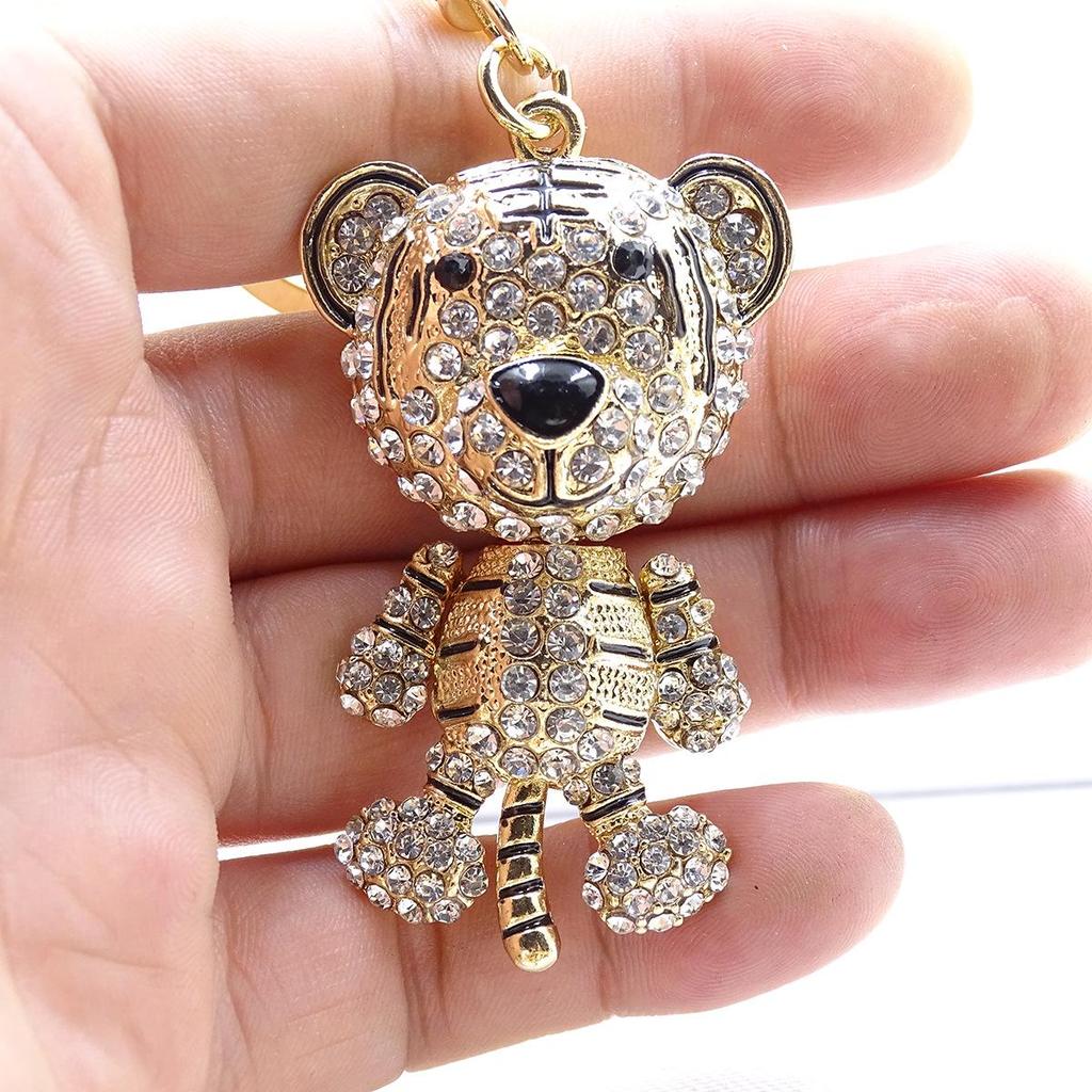Striped Tiger Keychain with Diamond Inlay & Enamel - Fashion Accessory & Holiday Gift