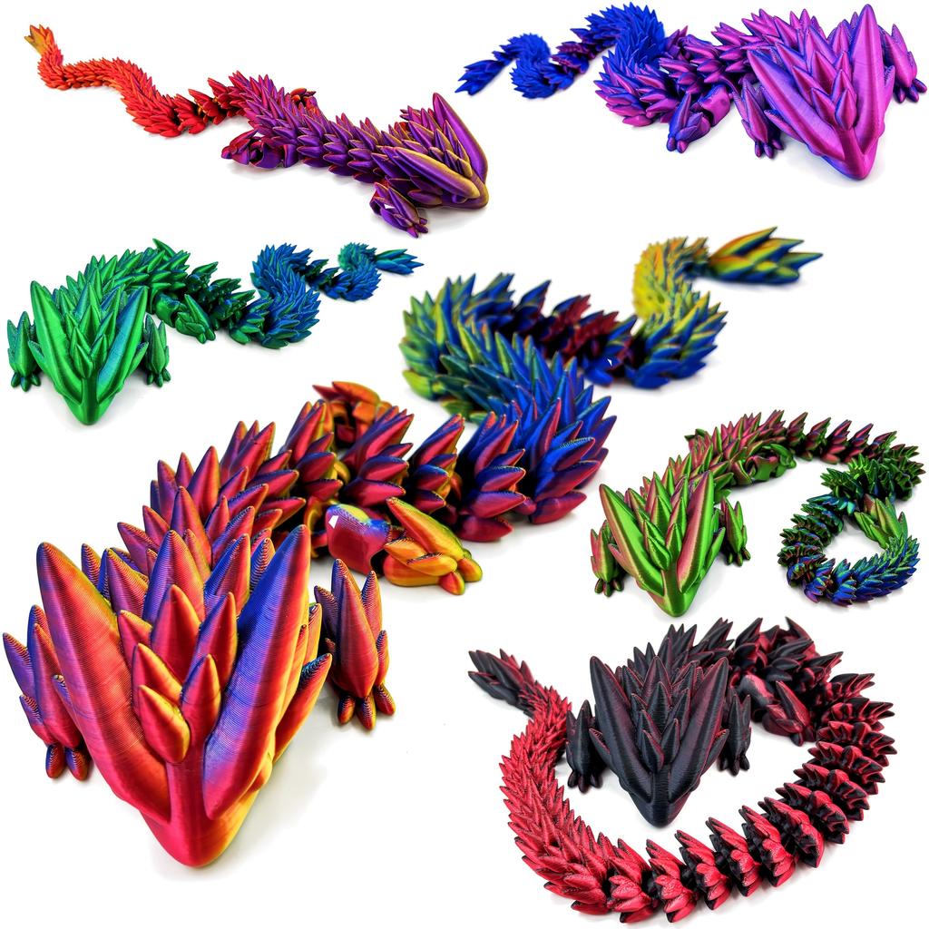 2-Piece Set with Random Color Gradient, Dragon King Design, 3D Printed Articulated Dragon, Luminous Version Available, Movable, Multi-Colo