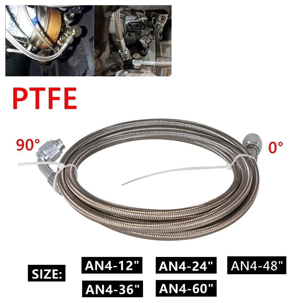 Universal 12" 24" 36" 48" 60" Turbo Oil Feed Line Kit Stainless steel Braided AN4 0+90 Degree PTFE Turbine Oil Feed Pipe