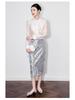 Dazzling Silver Sequin High-Waist Midi Skirt for Women - Autumn Fashion