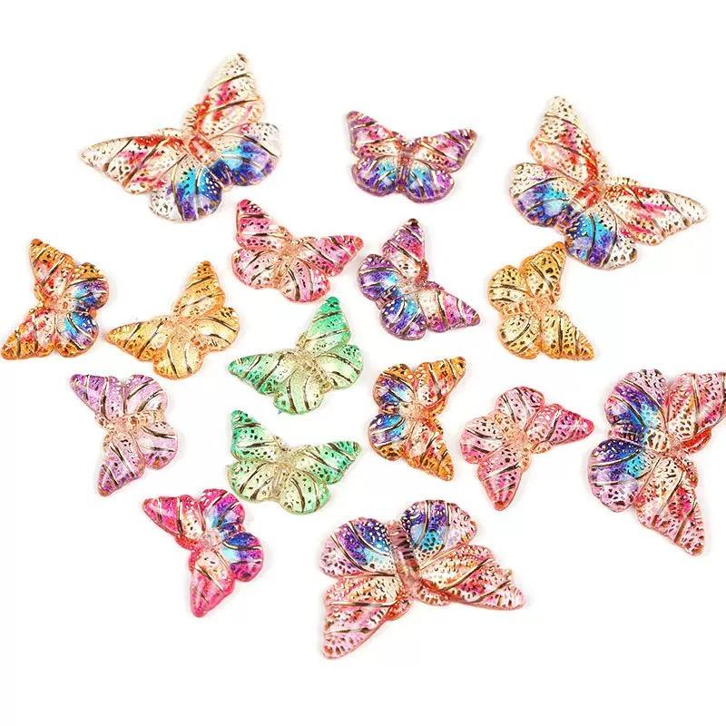 40 Pcs Resin Cute Cartoon Mini Colorful Beautiful Butterfly Flat Back Rhinestone Appliques Diy Wedding Scrapbook Craft A114