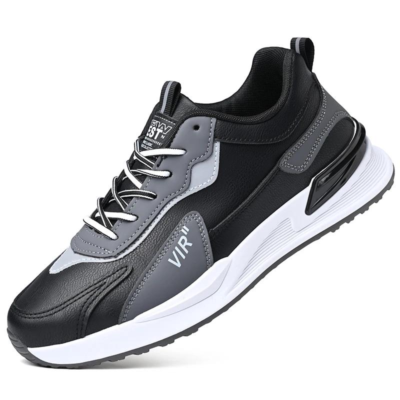 

Высококачественные мужские кроссовки из натуральной кожи, повседневные дышащие мужские туфли на плоской подошве, zapatos altos hombre air force basket 39 чёрный