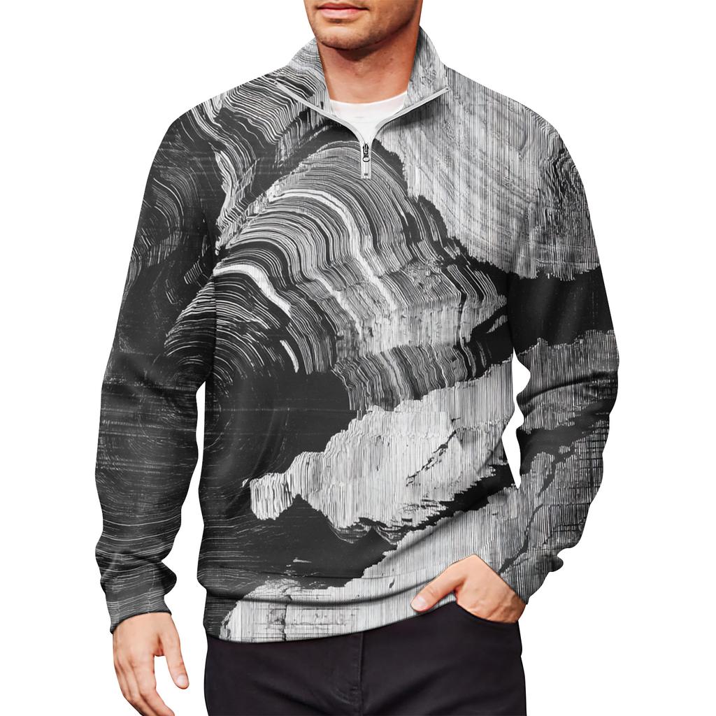 Men's Loose Casual 1/4 Zip Sweatshirt Fashion Printed Long Sleeve Top With Pockets