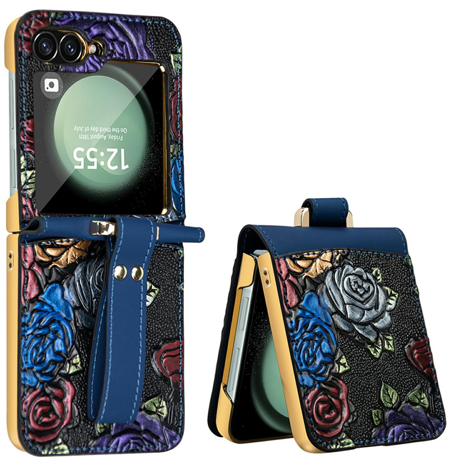 

For Samsung Galaxy Z Flip7 FE 5G/Z Flip6 5G Kickstand Case Flower Pattern Leather+PC Phone Cover with Back Film D