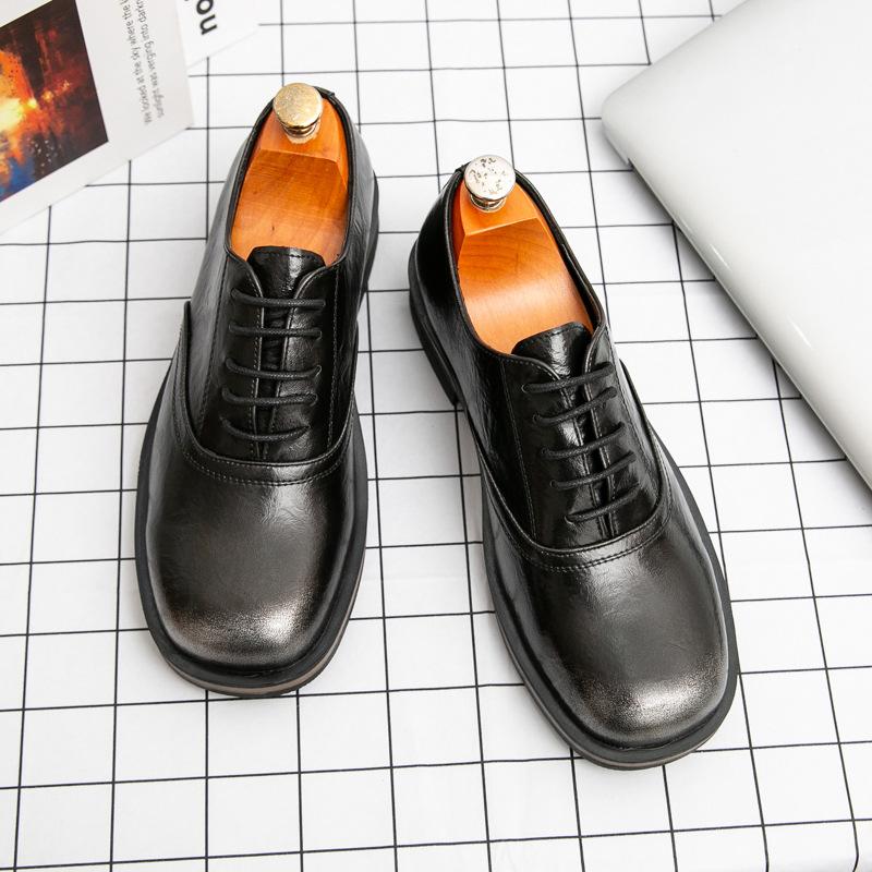 

2025 brown leather shoes men s British high-end niche wedding groom shoes round head business dress derby shoes 46 серебряный