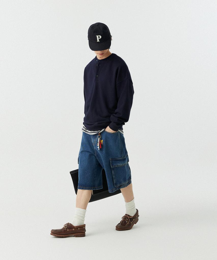 STENDS [M~4Xl] Henley Neck Semi-Oversized Sweatshirt_Navy