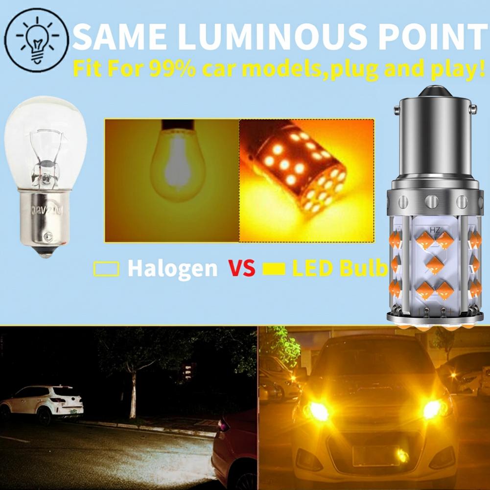 2pcs 7440/ 1156 150°/1156 180° LED Bulbs For Cars Turn Signal Lights Orange Amber Brake Light, Daytime Running Light