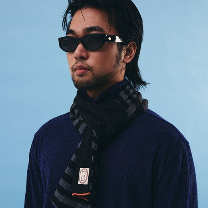 karactor Striped knit muffler / Black charcoal