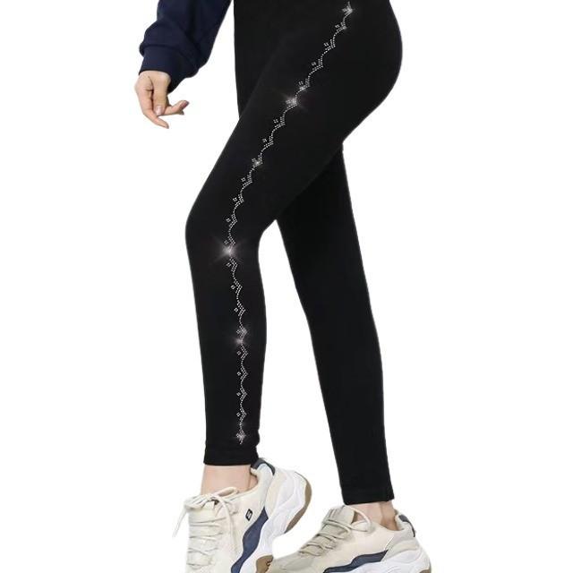 Seitliche heiße Diamanten, große Größe, Leggings für Damen, nahtlose Pull-Up-Hose, integrierte Hose, Oberbekleidung, warm und Fleece-Basis, Neun-Punkte