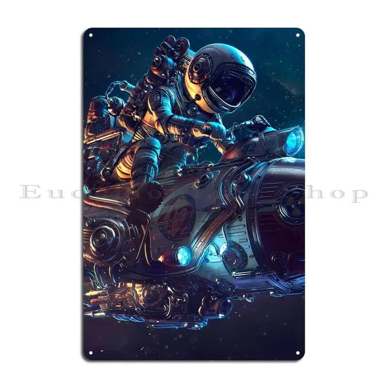 Astronaut Riding Rocket Metal Plaque Poster Party Plates Designer Create Bar Wall Cave Tin Sign Poster