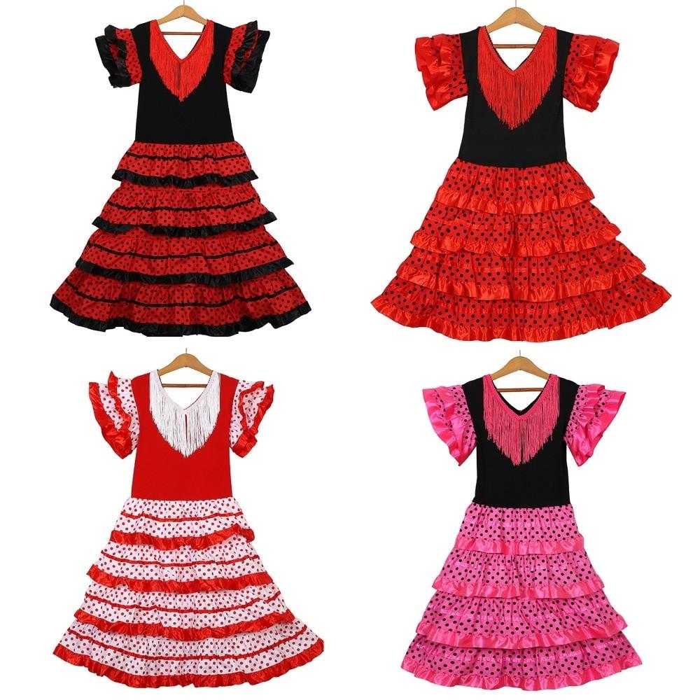 Dot Design Spanish Dance Dress Short Sleeve Gypsy Dress Fashion Traditional Spanish Dress Cosplay