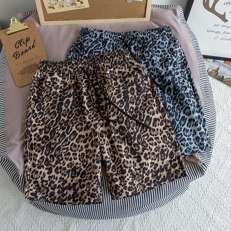 Sommer-Strandshorts für Herren in Übergröße, elastische Taille, Leopardenmuster, lässige Shorts für den Sommer