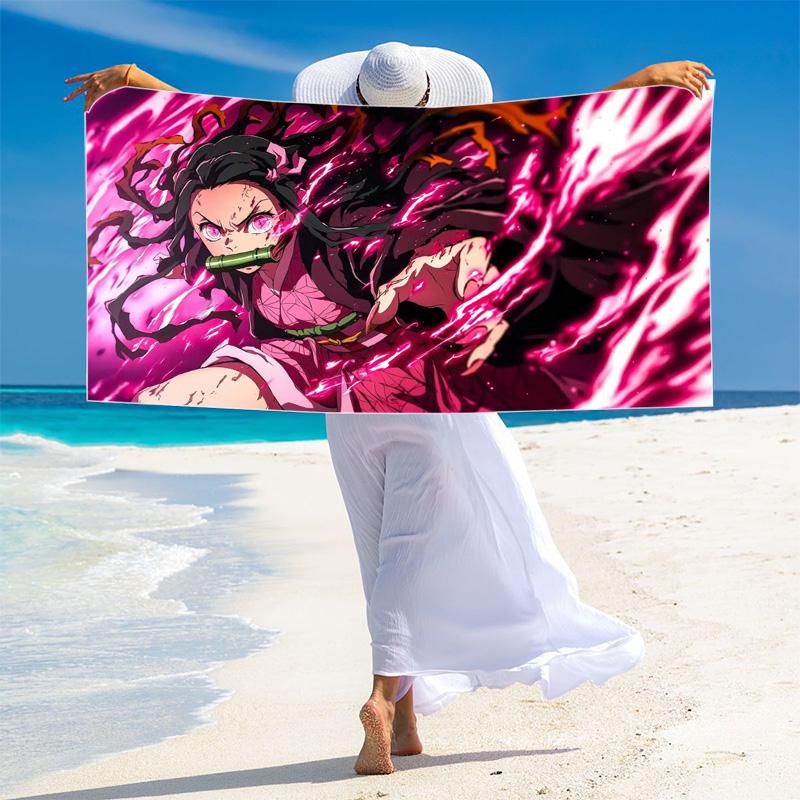 Nezuko Print Beach Towel, Large Soft Quick Dry Towel for Beach Camping Swimming