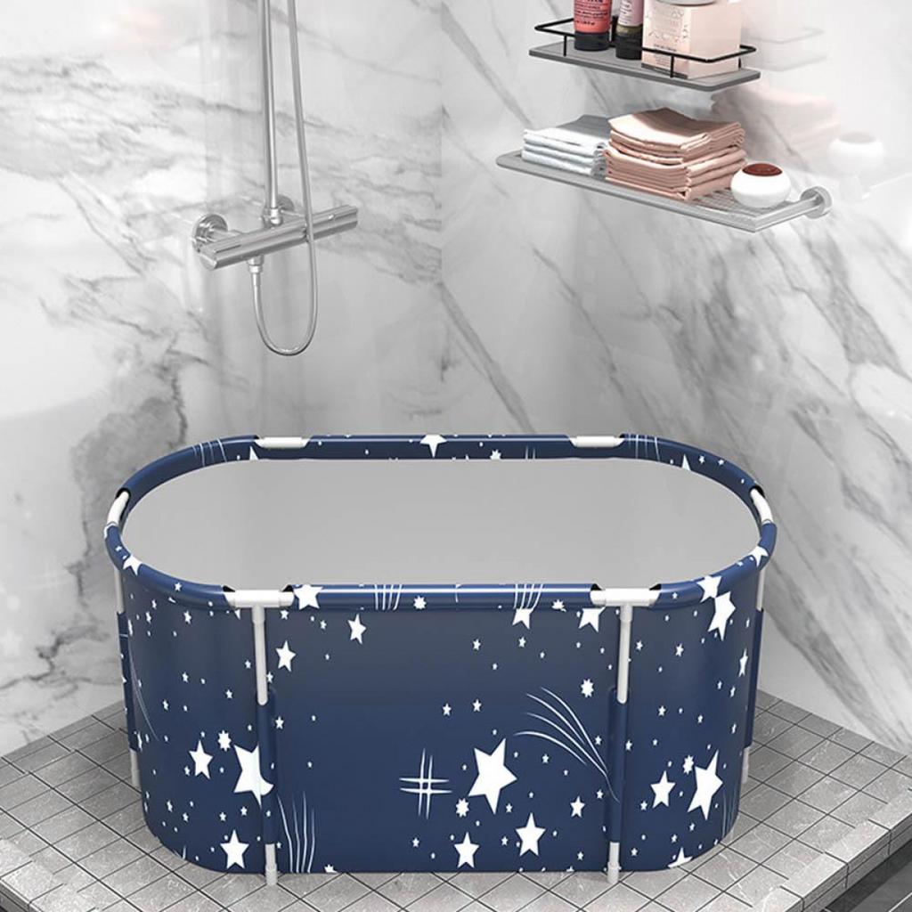 120CM Folding Bathtub Spa Bathtub Adult Children Swimming Pool Portable Plastic Bathtub Bath Bucket Insulation Bathing Bath Tub Double Drain 6 Layer