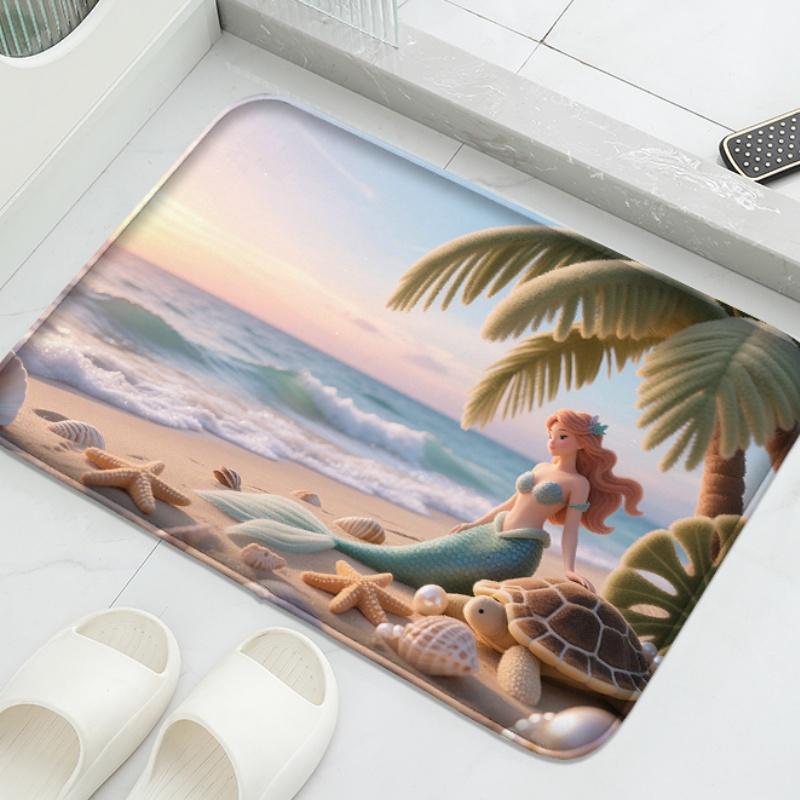 Cute Turtle Pattern Bathroom Mat, Water Absorbing Small Carpet, Toilet Seat Cushion, Decorative Mat, Soft and Comfortable