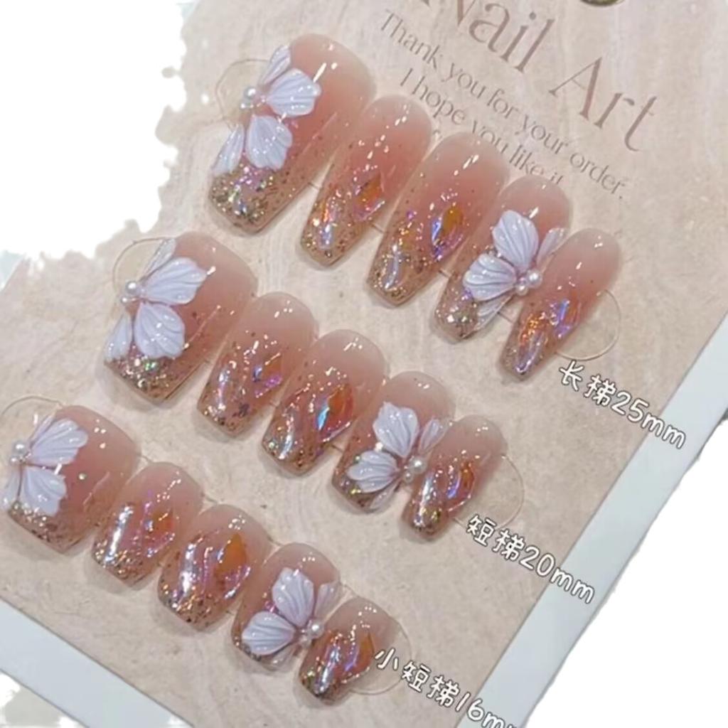 Pure Handmade Phototherapy Manicure Warm Elf Ice Flower Wear Nail Finished Product Reusable Manicure Patch