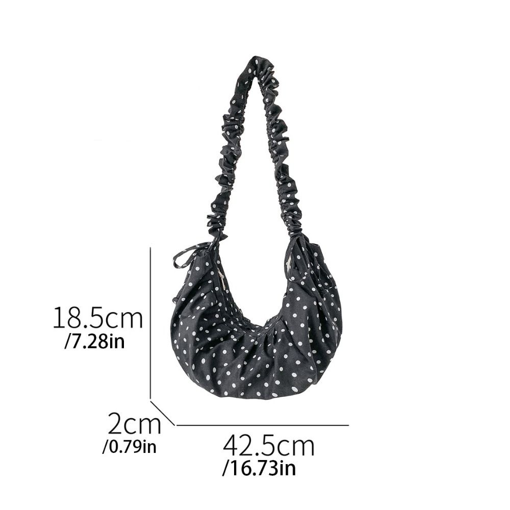 Korean Style Drawstring Shoulder Bag Lightweight Ballet Style Polka Dot Pleated Bag Dumpling Bag Large Capacity
