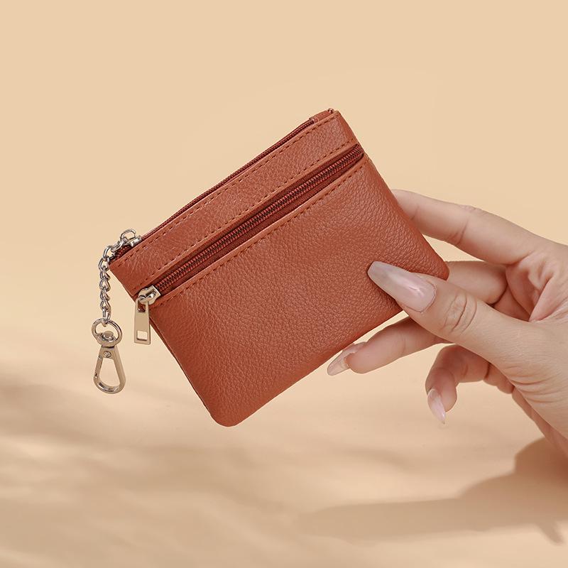 2024 Lychee Pattern Double Zipper Coin Purse, PU Solid Color Card Key Storage Bag - In Stock, Same Day Shipping