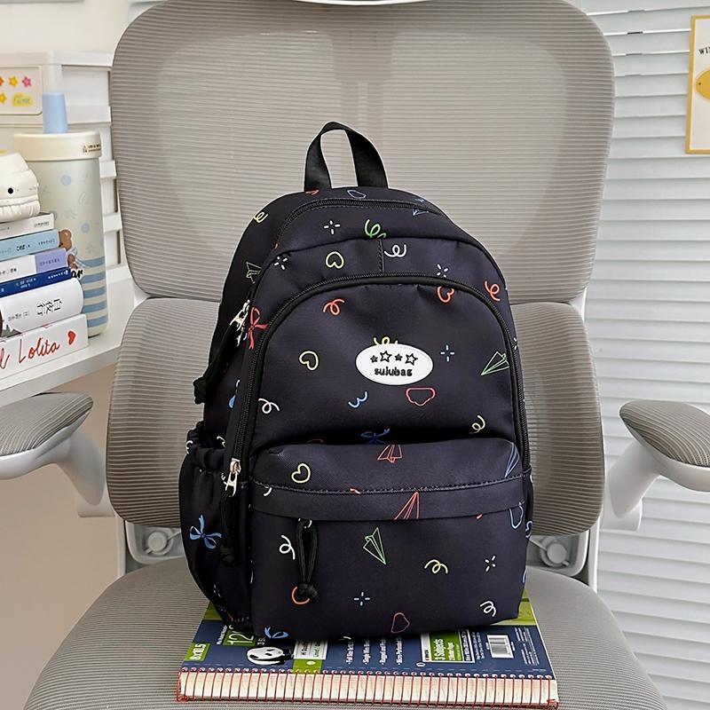 Colorful Doodle Print School Backpack with Multiple Front Pockets Adjustable Straps Casual Daypack for Teens
