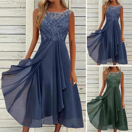 

Удобное модное платье с большим подолом, стильное женское платье-трапеция из шифона, коктейльное L зелёный