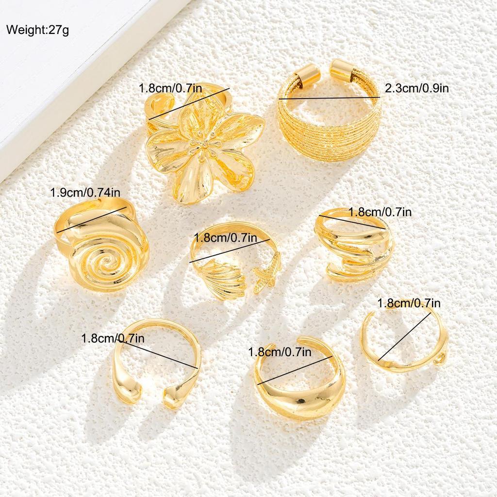Anillo Vintage de Diseño Suave de Concha de Flor Juego de Anillos Moda Elegante Bohemio Estrella de Mar Anillo Personalizado Fiesta Vacaciones Uso Diario Joyería