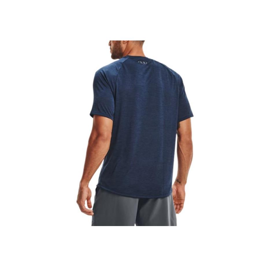 Under Armour Solid Color Logo Print Straight Cut Crew Neck Short Sleeve T-Shirt Men Tops Dark-Blue 1328190-408