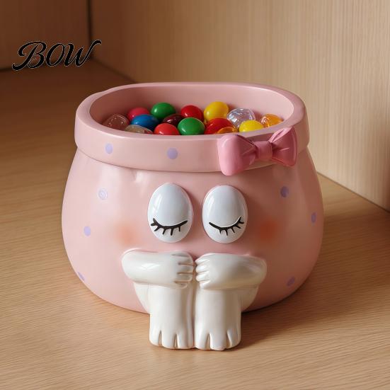 Desktop Storage Accessories Cute Cartoon Girl Pen Holder, Resin Makeup Brush Decorative Creative Stationery Holder Organizer with Bow Design, Sundries