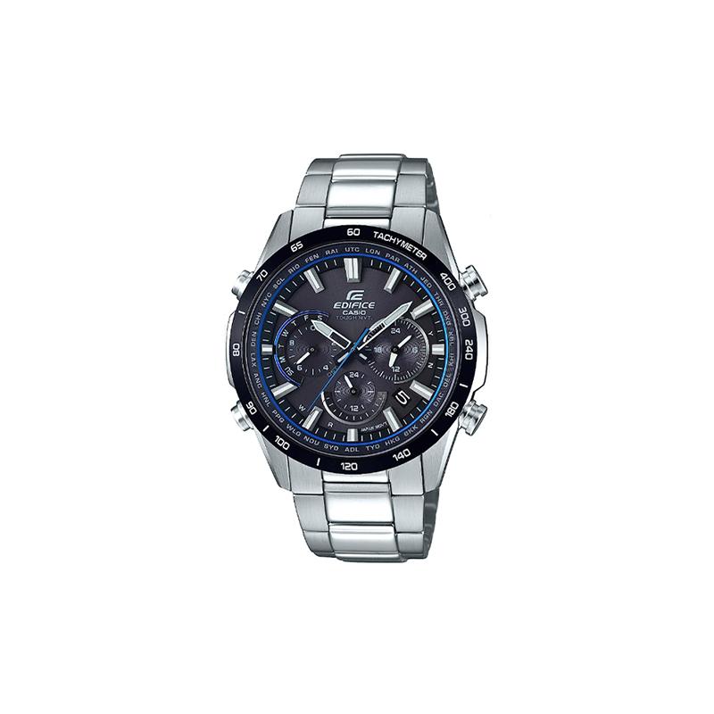 Casio 100 Meters Waterproof Solar Quartz Steel Strap Men's Watch Black Dial EQW-T650DB-1A