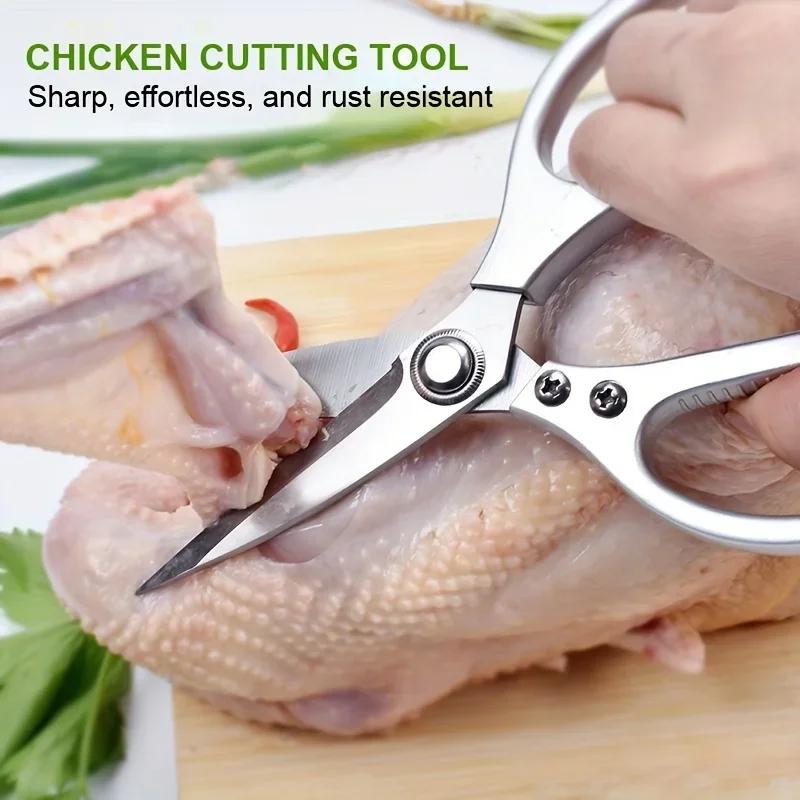 1PC Multi-Purpose Stainless Steel Kitchen Shears - Heavy-Duty Poultry Scissors with Comfortable Aluminum Alloy Grip for Food Pre