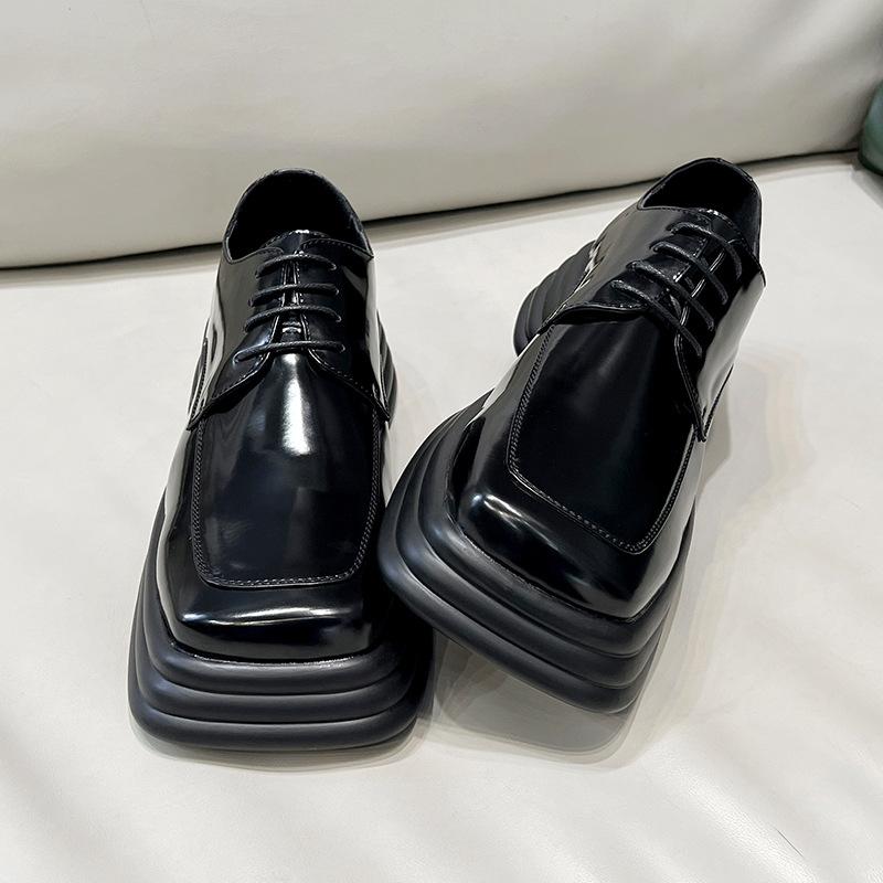 Small Leather Shoes Men'S Niche Design Sense Spring New Japanese Square Head Big Head Thick Sole Loafer Single Shoes 36763-T