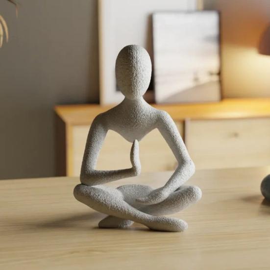 Abstract Thinker Statue Sit In Meditation Figure Desktop Philosopher Figurine for Home Bookshelf Cabinet Decoration